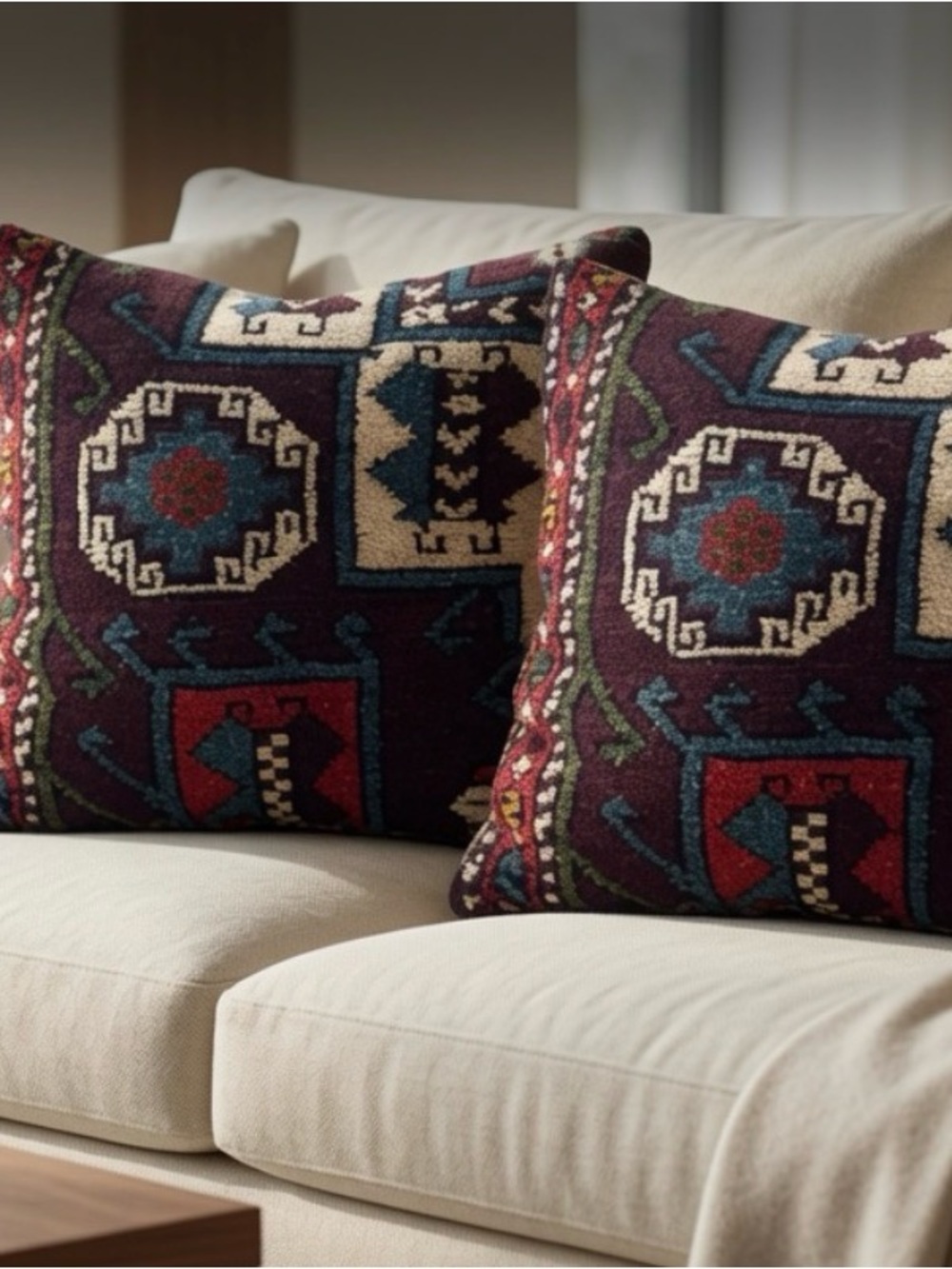 Handwoven Accent Pillow - Multicolor Kilim Pattern